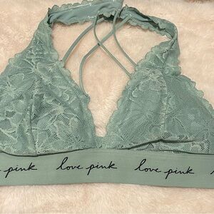 PINK Victoria's Secret Lace Halter Bralette - Mint Green
